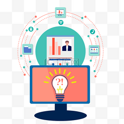 地球网络科技矢量图片_商务团队电脑灯泡思维导图