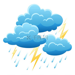 闪电降雨图片_雷暴背景云雨和闪电的卡通插图雷