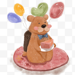 小熊水彩图片_可爱小熊的生日