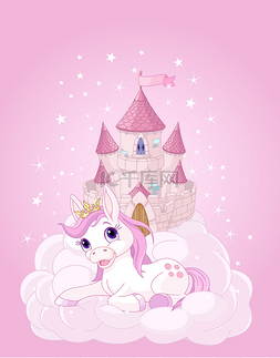 粉红色的童话城堡和独角兽