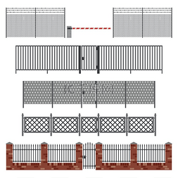 平面样式的金属栅栏和大门。