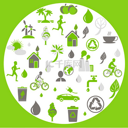 绿色概念主题图片_绿色生态主题标志矢量插图集圆形