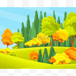 秋天的森林美丽的风景与橙色，黄
