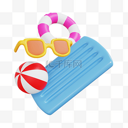 游夏日图片_3DC4D立体夏日游泳圈太阳镜皮球