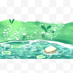 水库池塘图片_夏季池塘草地草丛