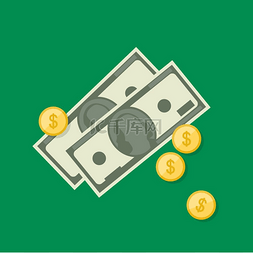 绿色金融背景图片_平面样式的美元和硬币图标有金钱