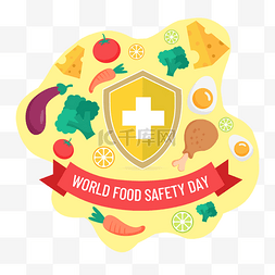 食品安全存放图片_黄色盾牌丝带世界食品安全日