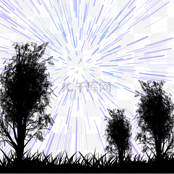 剪影树图片_蓝紫色放射状星轨光线