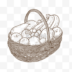 蔬菜篮子线条图片_线条线描水果篮子