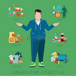 手绘甜甜甜圈图片_unhealthy lifestyle infographics concept.