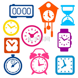 时间刻度圆图片_一组不同的时钟。
