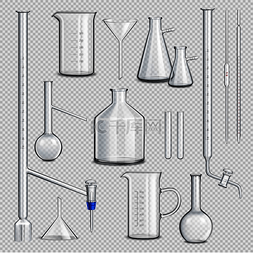 实验玻璃器皿图片_实验室玻璃器皿透明集与科学符号
