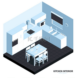 建筑立体图图片_等距厨房构图房间立体图配有清洁