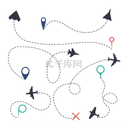 飞行的路径图片_空气路径设置带有飞行轨迹点符号