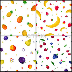 彩色多边形几何图片_多边形水果4个无缝图案图标彩色
