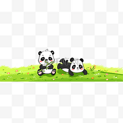 熊猫吃竹子图片_花草草地熊猫