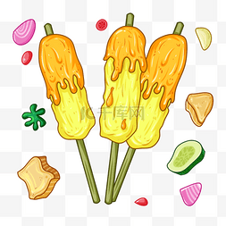 绿色产品装饰图案图片_猪肉沙爹泰国美食橙黄色