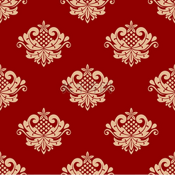 米色和红色花朵锦缎无缝图案设计