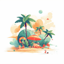 夏季海边椰子树躺椅避暑