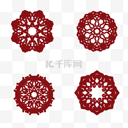 中式中式图片_红色窗花花纹组合中式花纹剪纸图