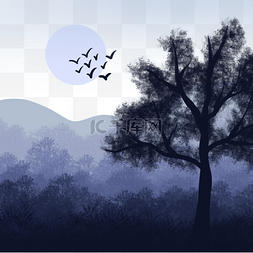 明月桃桃图片_深蓝色的森林景观