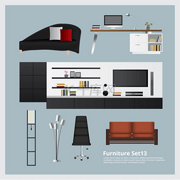 家居装饰桌子图片_家具和家居装饰套装矢量图