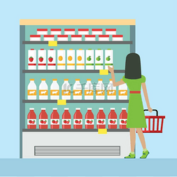 冰箱里食物图片_超市里的女人。