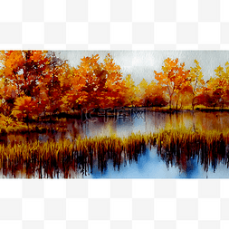 户外风景素材图片_秋季的湖泊