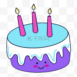 卡通装饰小图标图片_蓝紫色系生日组合粉色蜡烛生日蛋