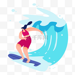夏天冲浪海上运动扁平女孩