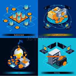 ico素材图片_在蓝色背景矢量图上隔离加密货币