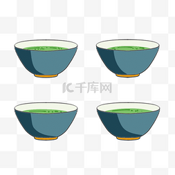 四个绿色陶瓷日本茶壶和杯子