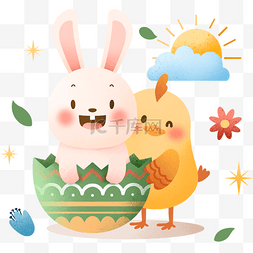 满血复活图片_庆祝复活节卡通彩蛋兔子