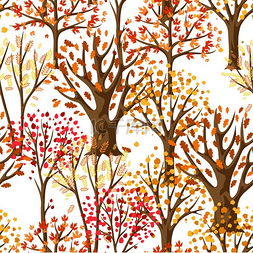 带有风格化树木的秋季无缝图案自