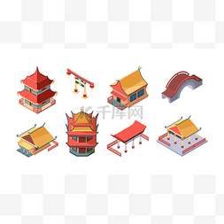 传统礼仪卡通图片_中国的民族建筑是等距的.亚洲传