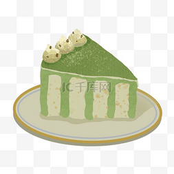 盘子里的三角形抹茶蛋糕