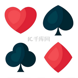扑克黑桃图片_一组四个扑克牌符号。