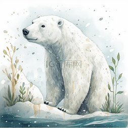 绘本风格北欧风北极熊插图
