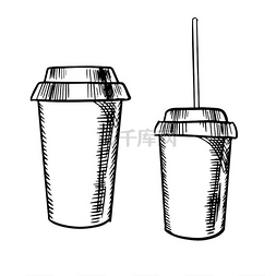 透气吸湿图标图片_咖啡和苏打饮料外卖杯，带盖和吸