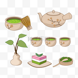 米色花枝图案的日本茶壶和杯