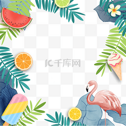 夏季蓝色热带树叶instagram故事边框
