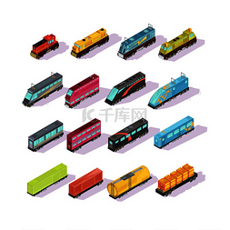 火车插图图片_火车等距设置的孤立的彩色机车货