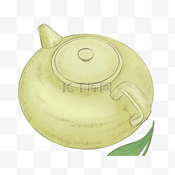 茶壶复古茶绿色图片绘画广告