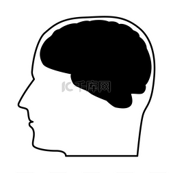 头脑风暴大脑创意图片_头部带有大脑黑色图标。头部带有