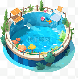 夏天圆形泳池卡通元素