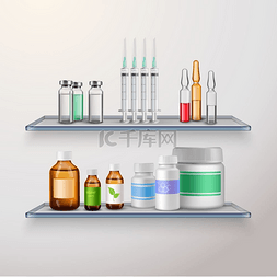 医疗科学仪器图片_医疗保健产品货架组成具有两个玻