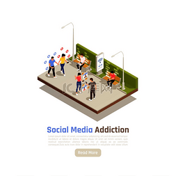 社交网络成瘾等距背景构图带有阅