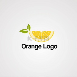 橙汁标志与新鲜柠檬和绿叶, 元素,