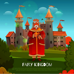 红色城堡素材图片_童话王国卡通矢量插图中的中世纪