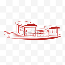 红色轮船图片_江南古镇船只老式轮船